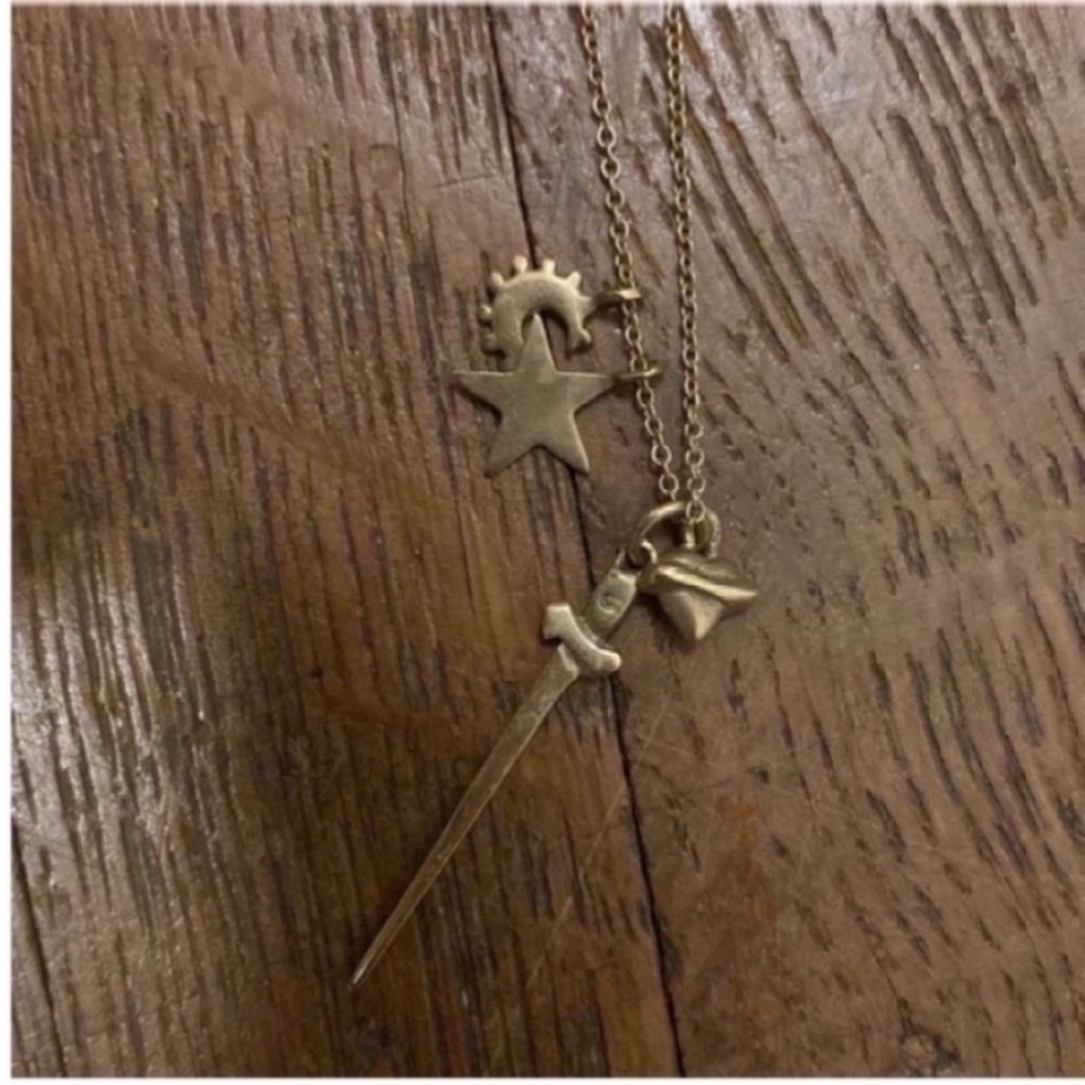 Me & Ro Moon Heart Star and Sword Charm Necklace 10k Yellow Gold